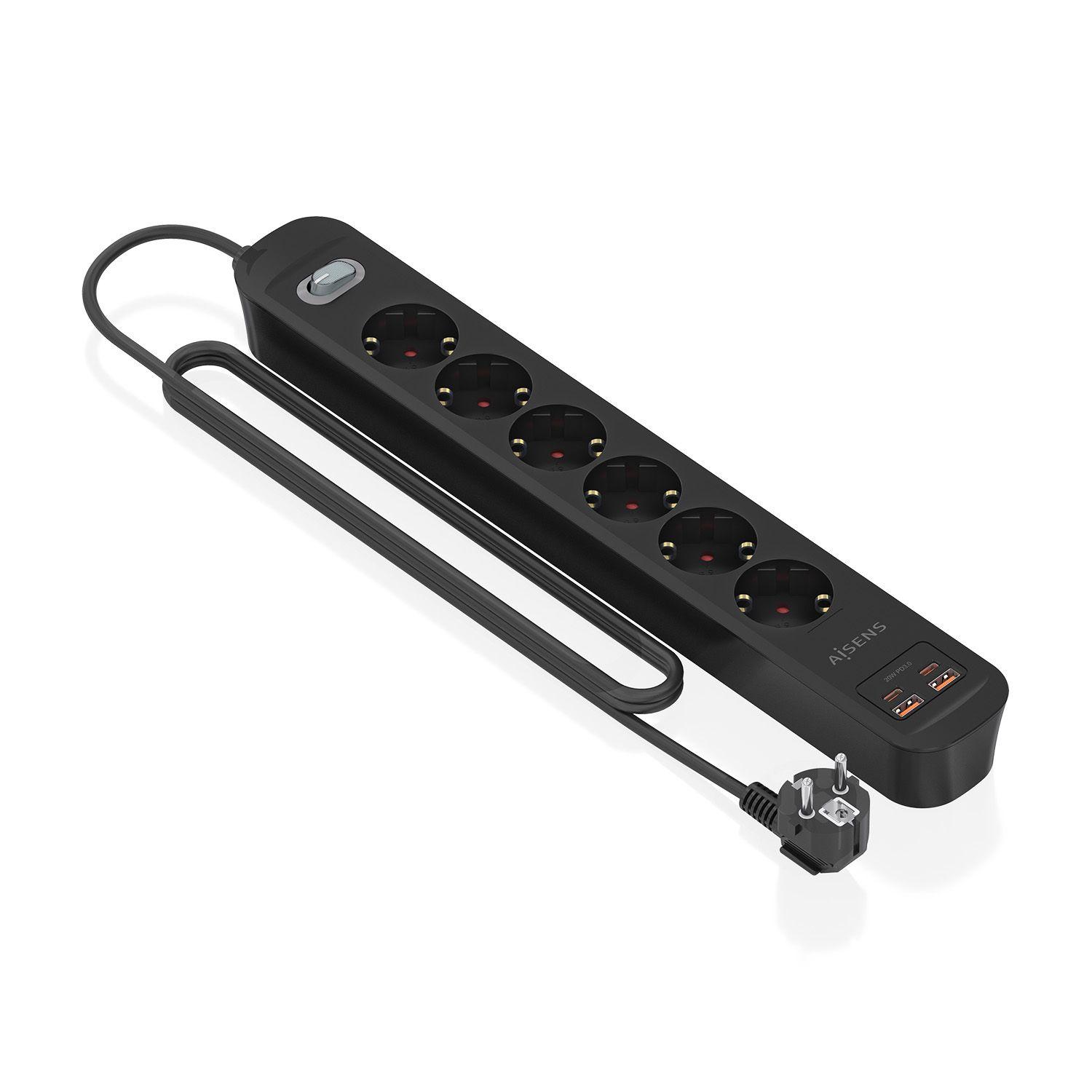Bloco de Tomadas AISENS ASPS-2A2C17-BK (1,4 m - Tipo F - Preto), miniatura 2
