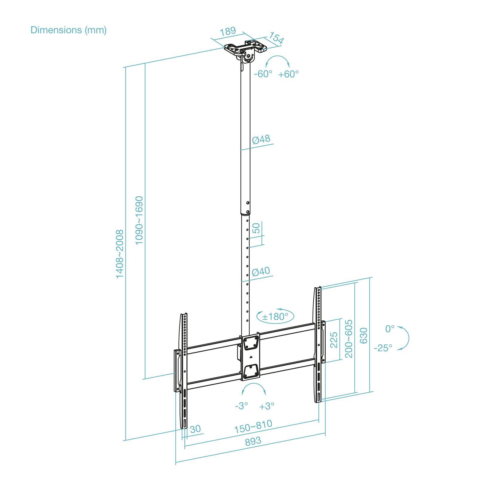 Suporte de Teto TV TOOQ LPCE11100TSLI-B (50-100" - 80 kg - Preto), miniatura 4