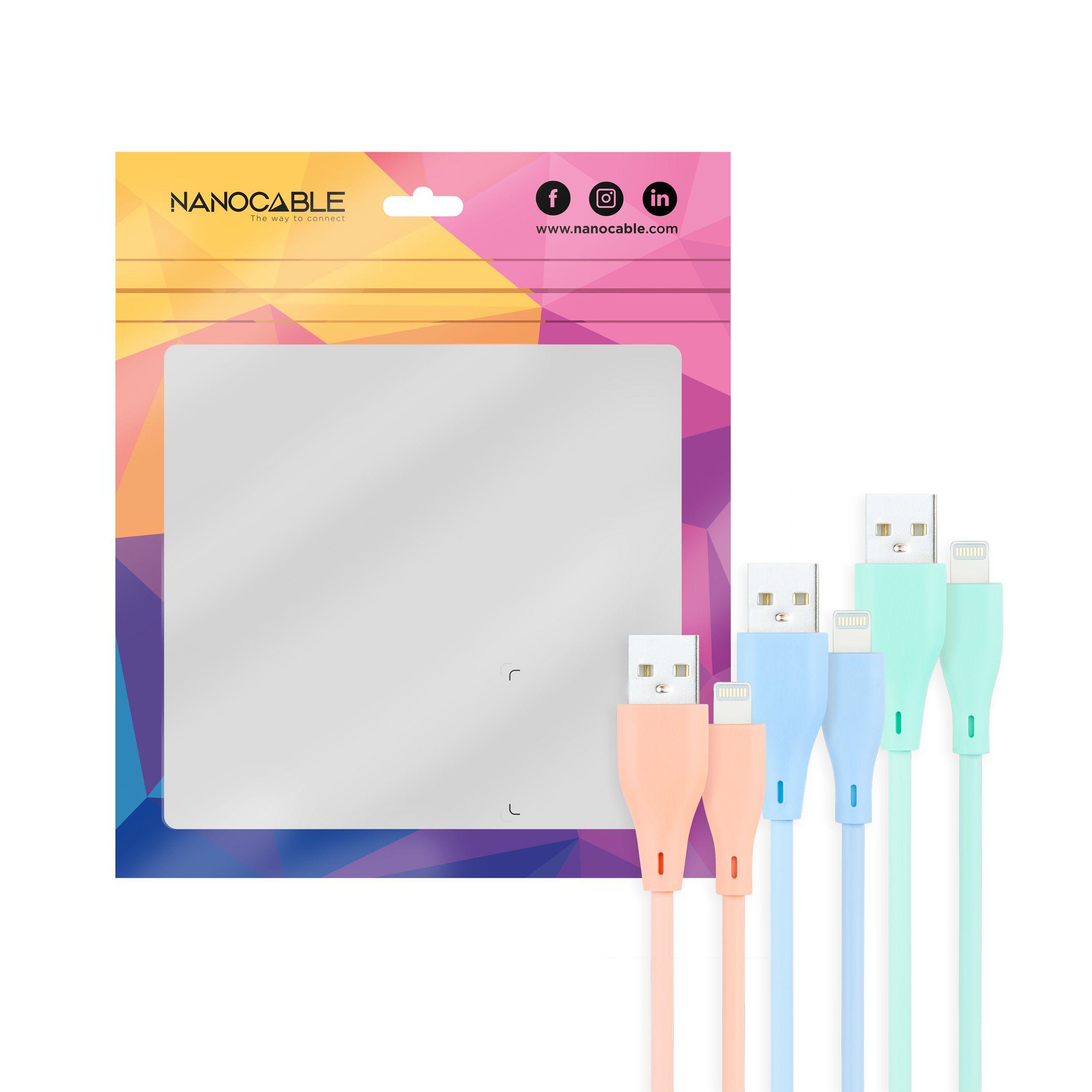 Conjunto de 3 Cabos NANOCABLE 10.10.0401-A1 (1 m - USB A - Azul, Verde e Rosa) — miniatura 3