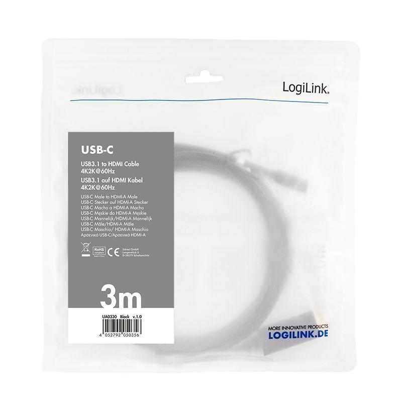 Cabo Adaptador USB-C para HDMI LOGILINK UA0330 (3 m - Macho - HDMI-A macho - Preto), miniatura 4
