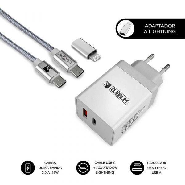 Carregador de Parede SUBBLIM SUBCHG-3WPD10 (25 W - Até 25 W - Branco) — miniatura 2