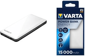 Bateria Externa VARTA Energy 15000 (15000 mAh - 55,5 Wh - USB Type-C - Prateado)