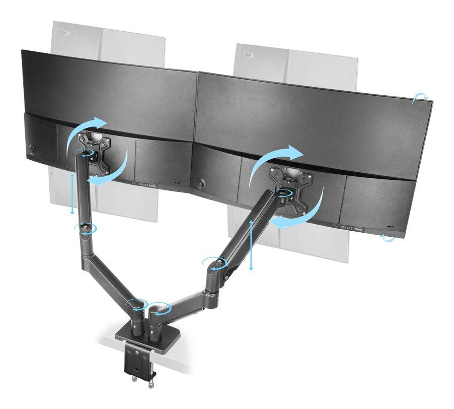 Suporte de Secretária Duplo para Monitores MARS GAMING MARM-PRO2 (100 x 100 mm - 75 x 75 mm - 68,6 cm - Preto), miniatura 5