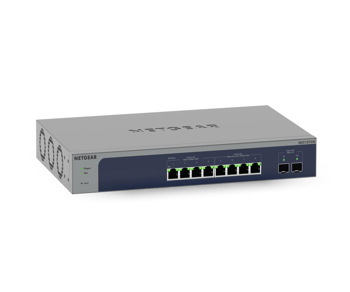 Switch Gerido NETGEAR MS510TXM (10G Ethernet - 140 Gbit/s - L2/L3/L4 - Cinzento e Azul)