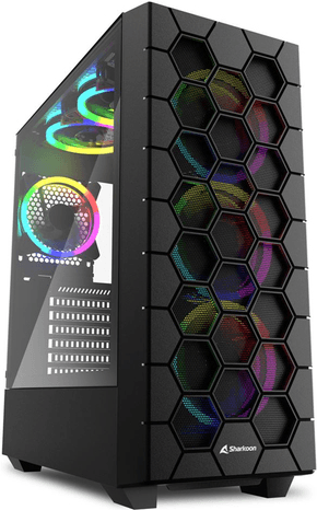 Caixa ATX Gaming SHARKOON RGB HEX (ATX, Micro ATX, Mini-ITX - Midi Tower - 15,8 cm - Preto)