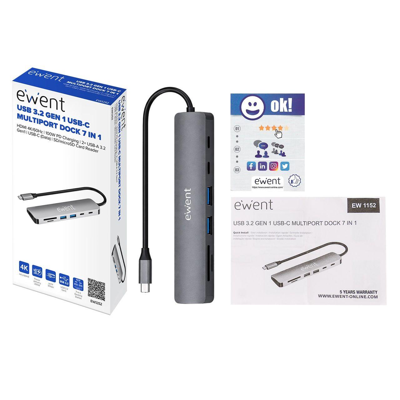 Dock Multiportas EWENT EW1152 (0,15 m - Cinzento) — miniatura 2