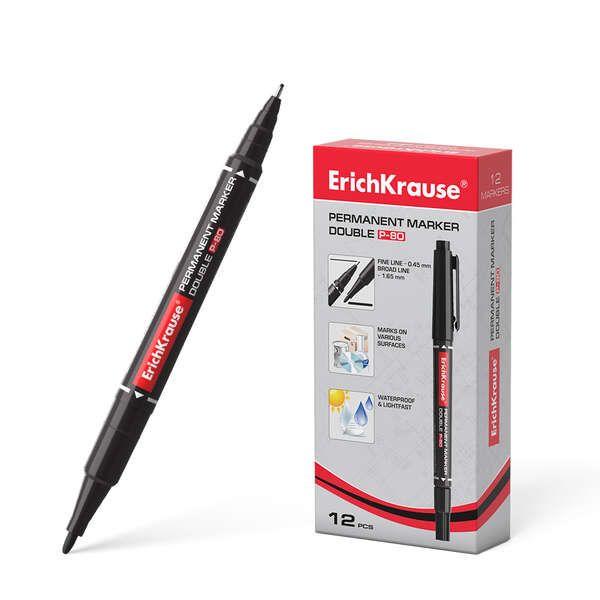 Marcador Permanente Dupla Ponta ERICHKRAUSE Double P-80 (Preto)