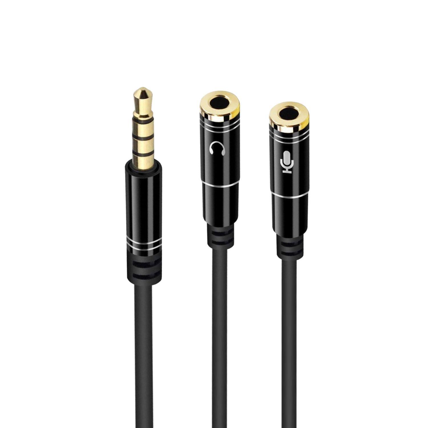 Cabo Adaptador de Áudio EWENT EC1641 (0,3 m - 2 x 3.5mm - 3.5 mm - Preto)