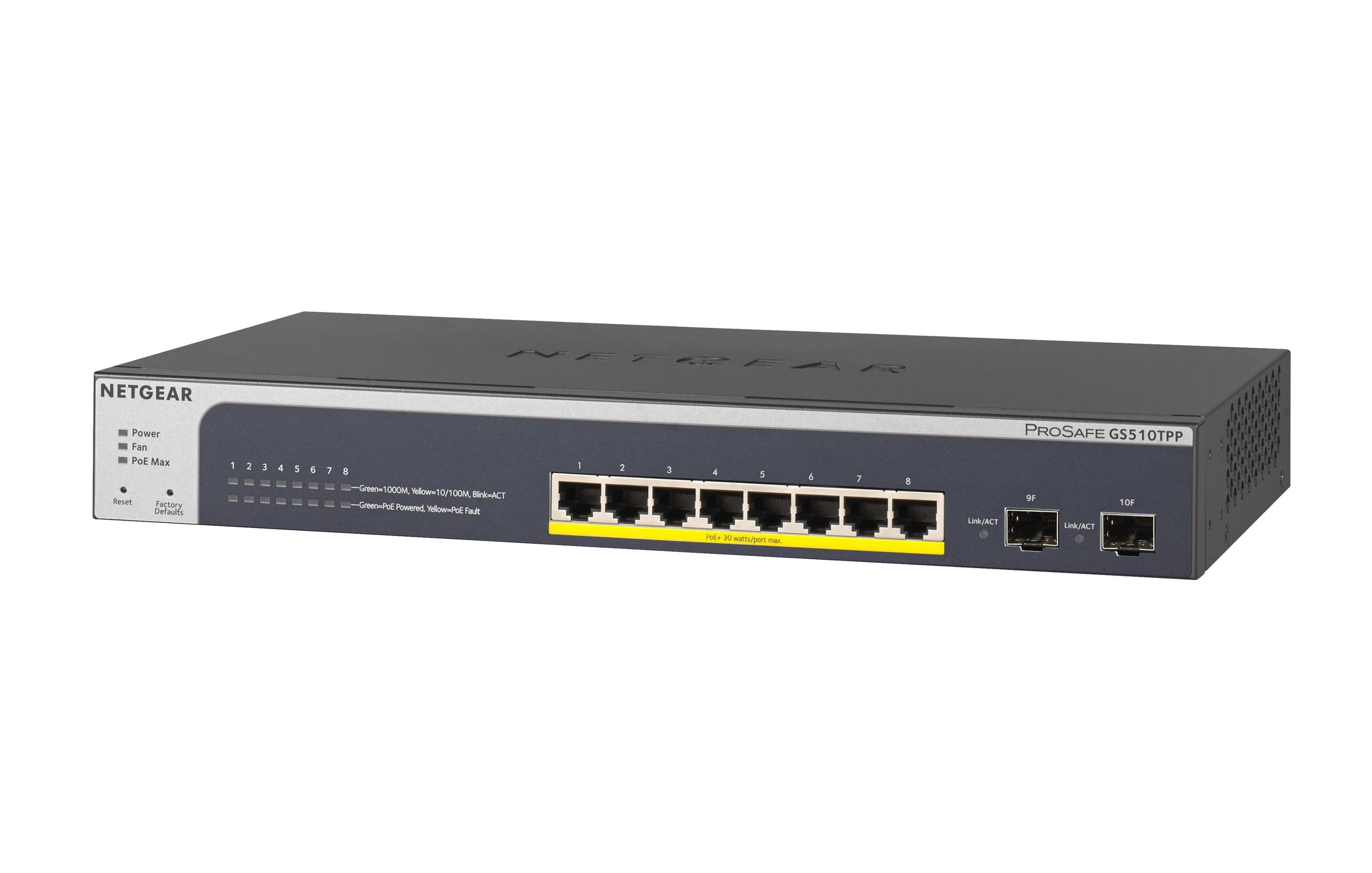 Switch Gerido NETGEAR GS510TPP-100EUS (Gigabit Ethernet - 10, 100, 1000 Mbit/s - 1,5 MB - Preto)