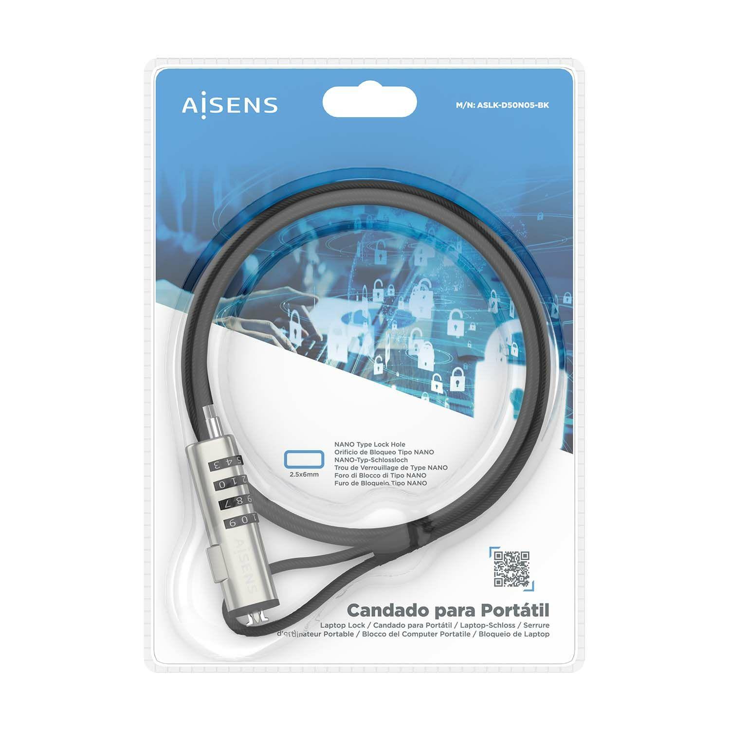 Cabo de Segurança Nano AISENS ASLK-D50N05-BK (Aço - Fecho com combinação - Nano - Preto), miniatura 7