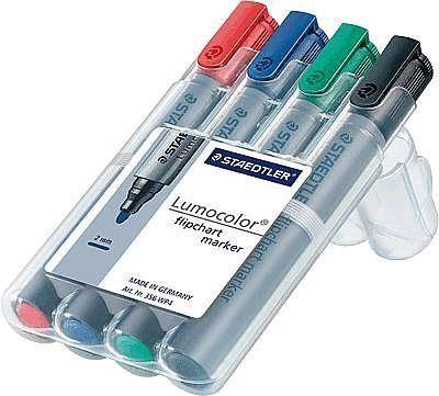 Marcadores para Bloco de Cavalete STAEDTLER Lumocolor 356 WP4 (preto, azul, verde e vermelho)
