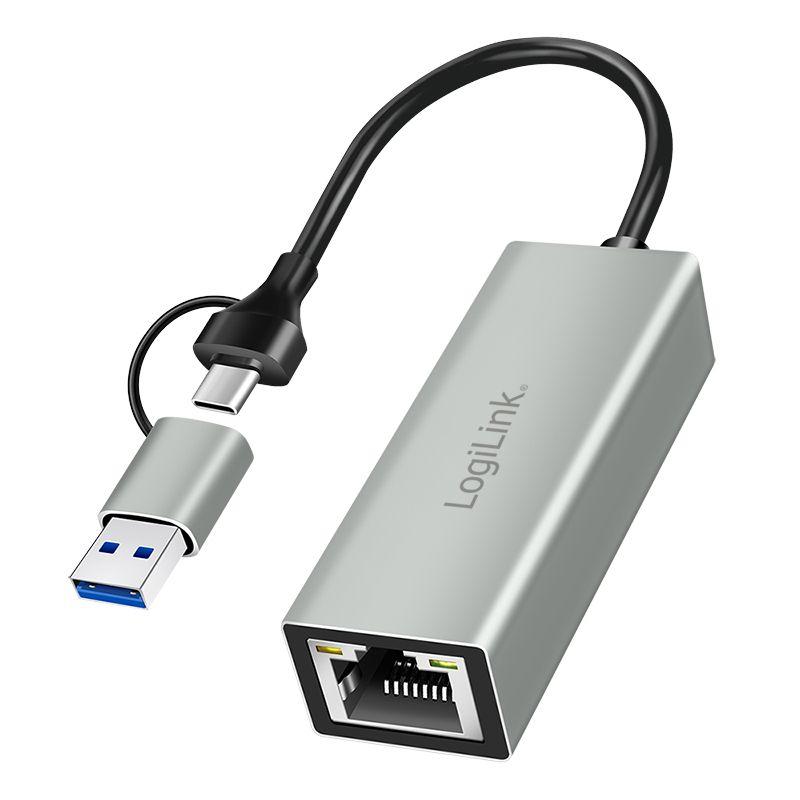 Adaptador de Rede LOGILINK UA0238B (Gigabit Ethernet - USB Type-A/USB Type-C - 1000 Mbit/s - Cinzento)