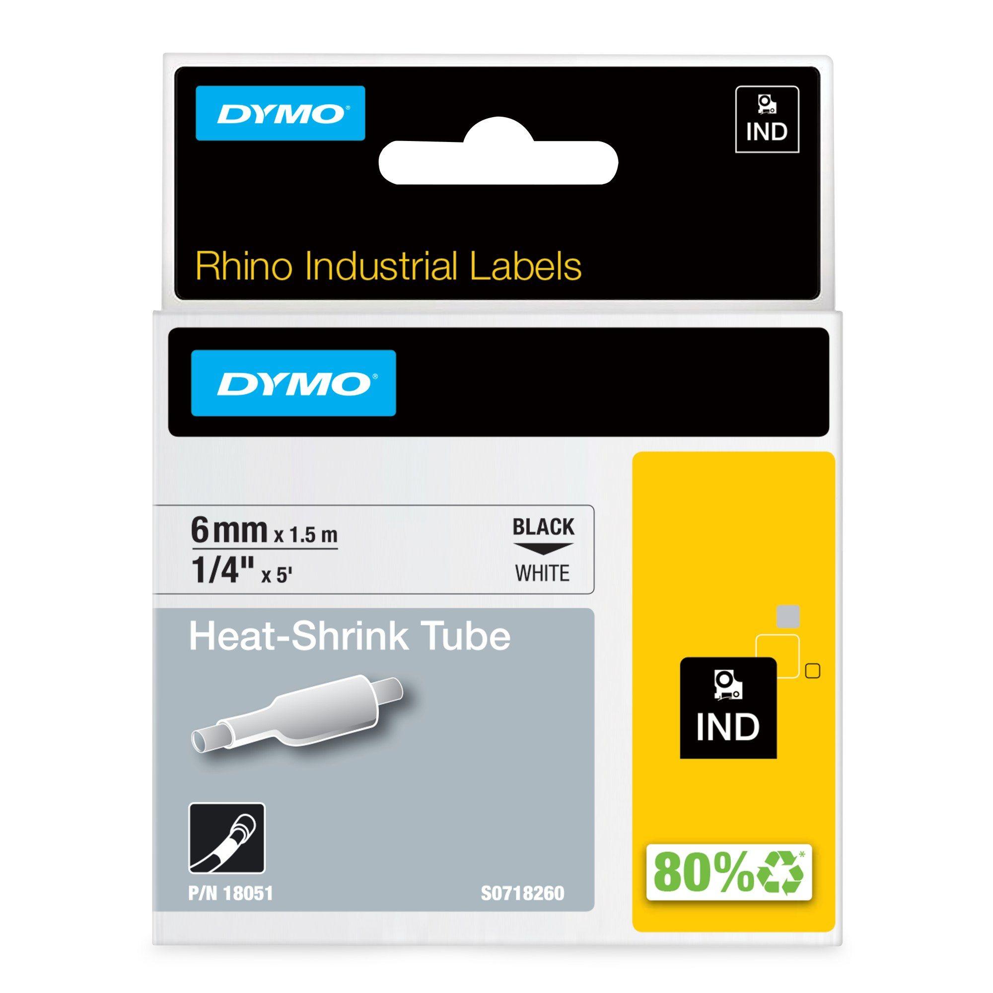 Tubo Termorretrátil para Rotuladora DYMO Rhino 18051 (1,18–2,33 mm - Preto sobre Branco)