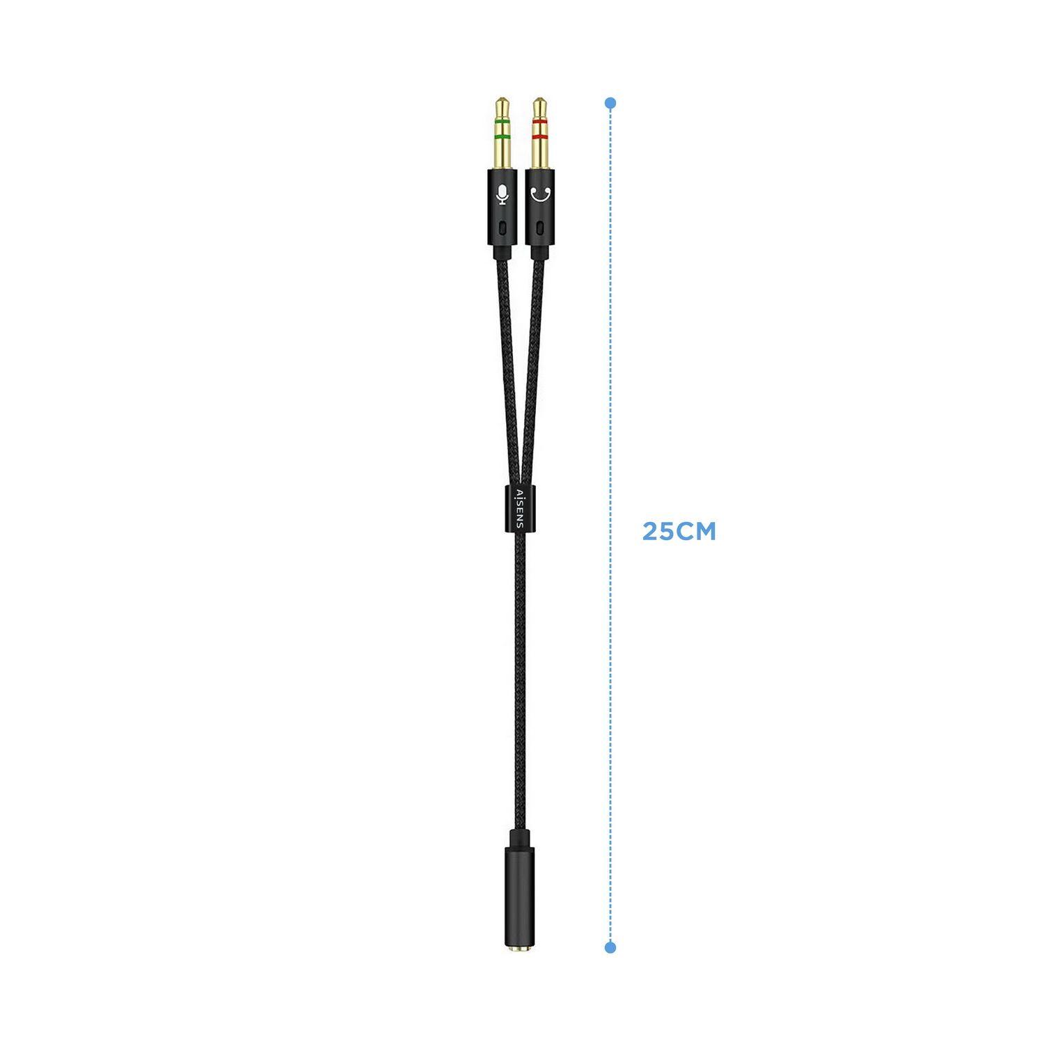 Cabo Adaptador de Áudio AISENS A128-0418 (0,25 m - 3.5mm - 2 x 3.5mm - Preto), miniatura 2