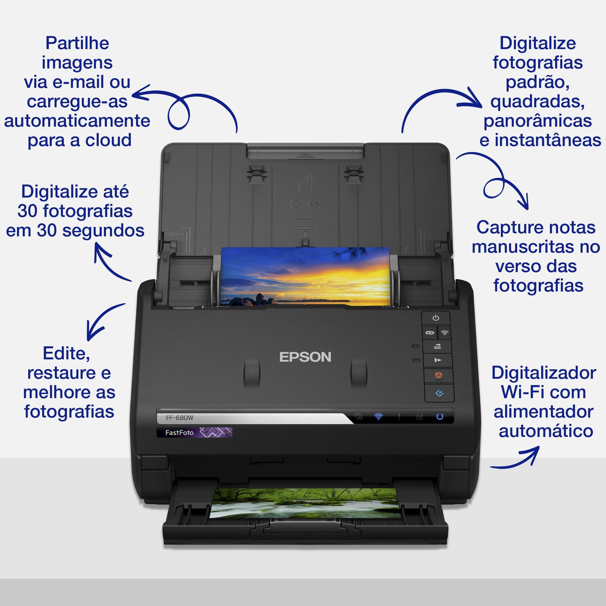 Digitalizador de Fotografias EPSON FastFoto FF-680W (USB 3.2 Gen 1; LAN sem fios - Preto)