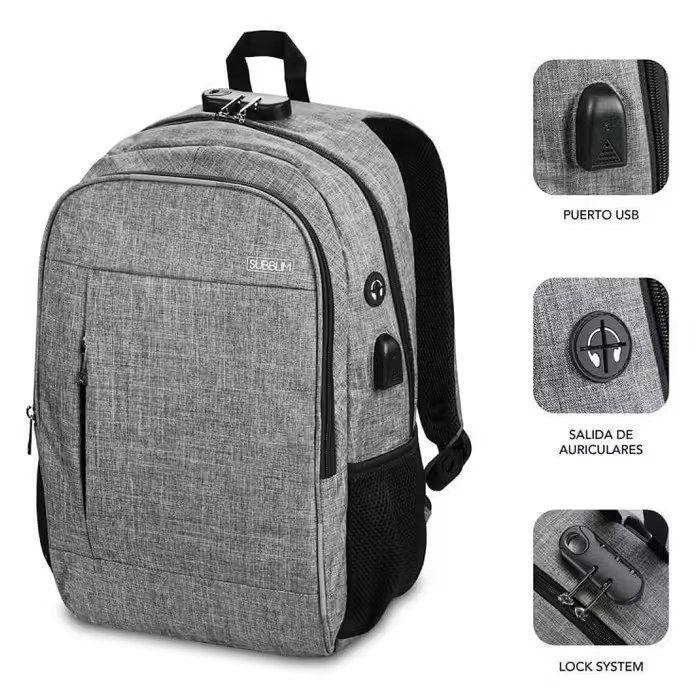Mochila SUBBLIM Urban Lock (Portátil até 16" - Cinzento), miniatura 3