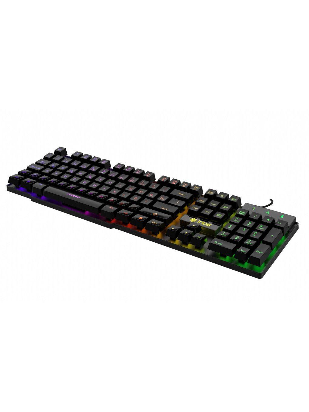 Teclado Gaming INCA IKG-446 (DE - RGB com efeito arco-íris - Preto)
