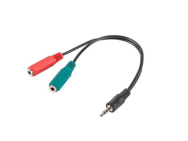Adaptador de Áudio LANBERG AD-0023-BK (Jack 3,5 mm de 4 pinos para 2 x Jack 3,5 mm de 3 pinos - 0,2 m - Preto)