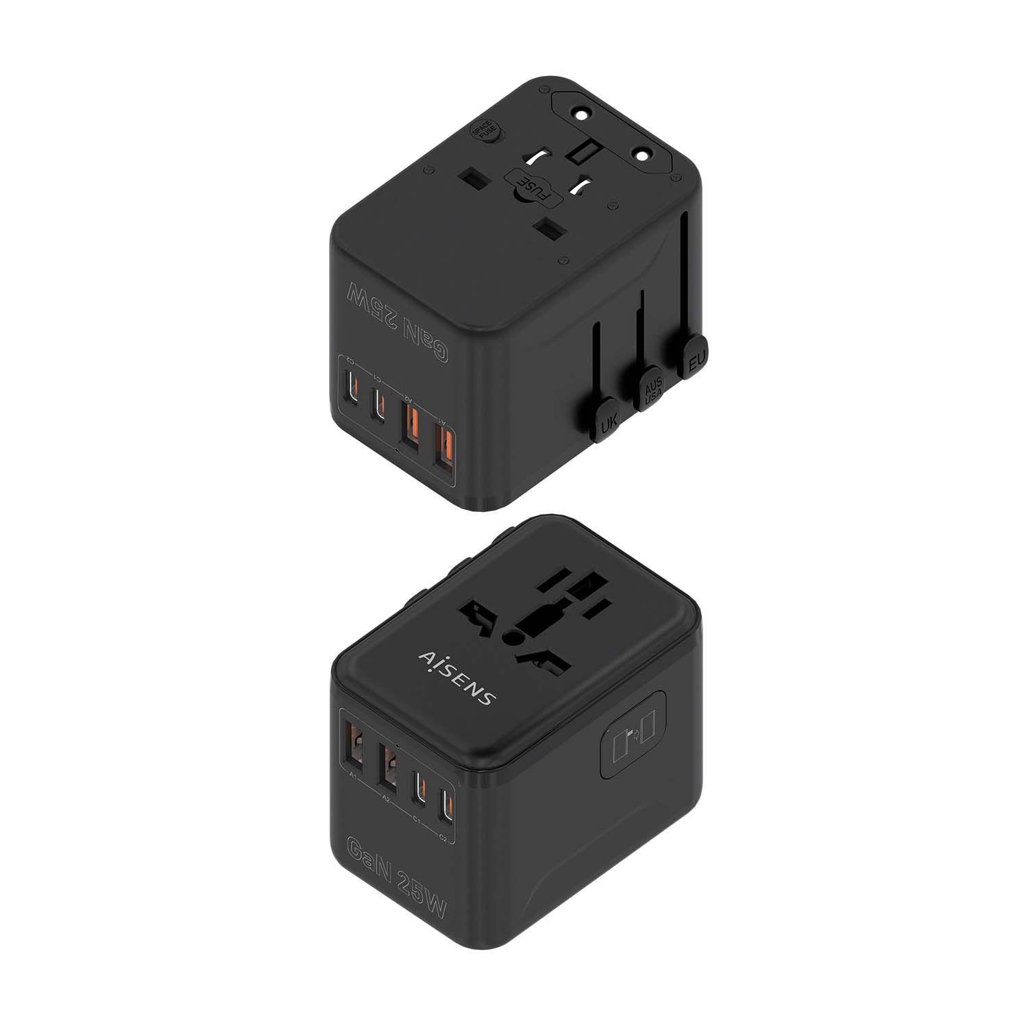 Adaptador de Viagem Universal AISENS ASPS-2A2C08-BK (2500 W - 25 W - Preto), miniatura 2