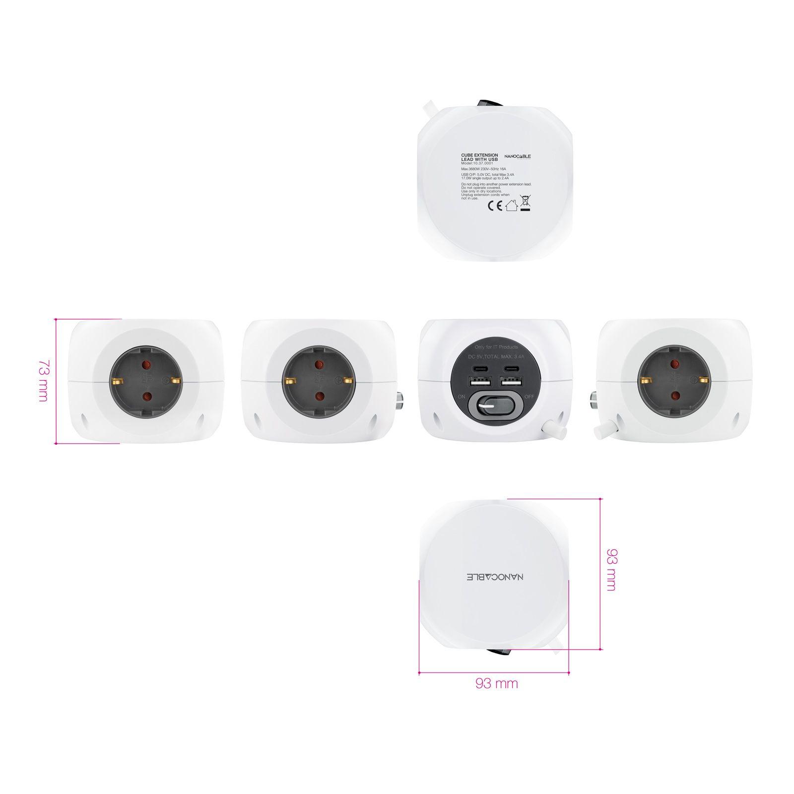 Bloco de Tomadas NANOCABLE 10.37.0001 (3680 W - Branco) — miniatura 5