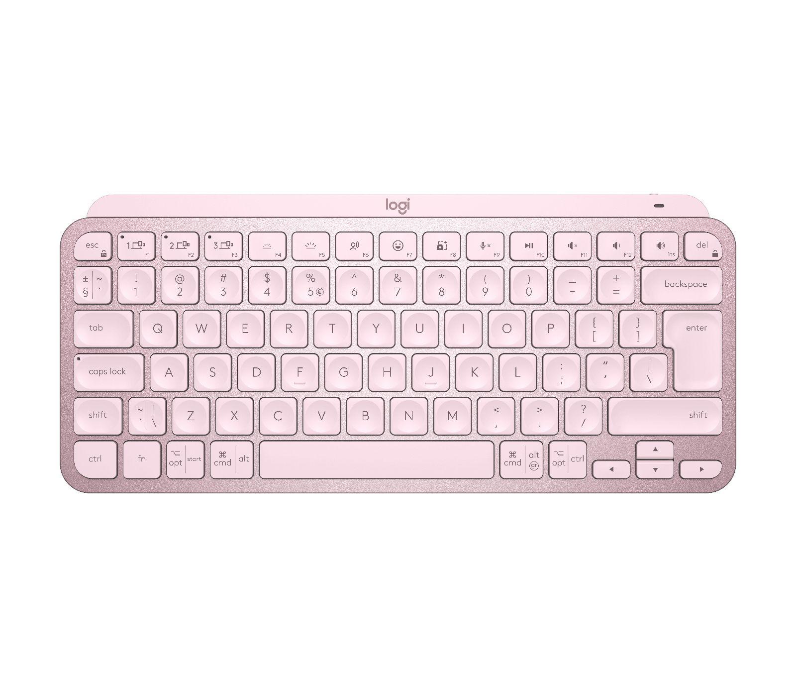 Teclado LOGITECH MX Keys Mini (Estados Unidos - RF Wireless + Bluetooth - Sem fios - Rosa)