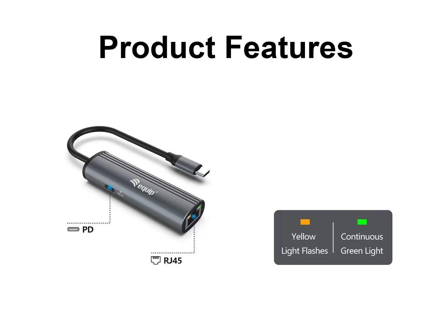 Adaptador de Rede USB-C para RJ45 EQUIP 133486 (Preto/Cinzento), miniatura 3