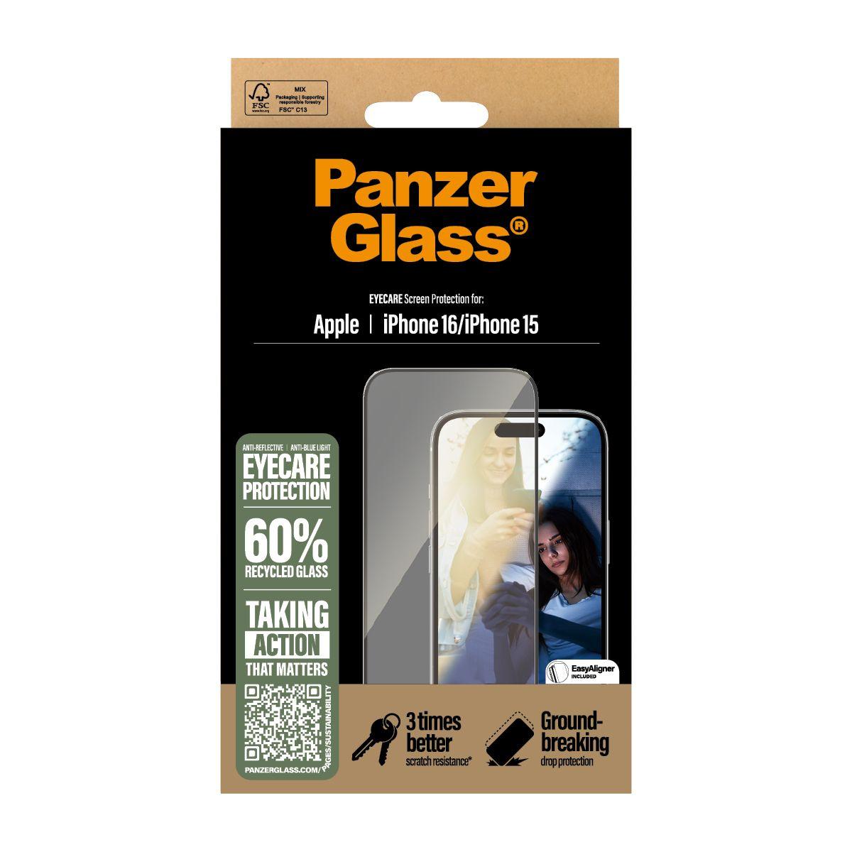 Película de Vidro PANZERGLASS EyeCare iPhone 16/15 UWF (6,1" - Apple - Preto/Transparente) — miniatura 3