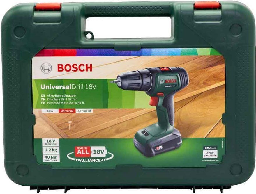 Berbequim Aparafusador Sem Fios BOSCH UniversalDrill 18V (Verde e Preto)