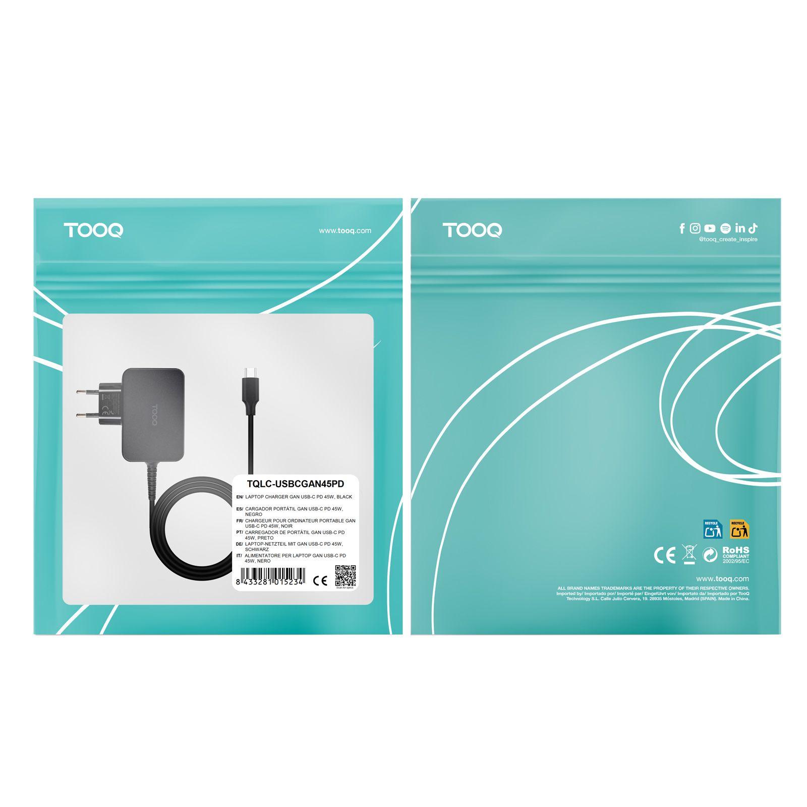 Carregador de Portátil TOOQ TQLC-USBCGAN45PD (45 W - 1.2 A - 3 A - Preto) — miniatura 5