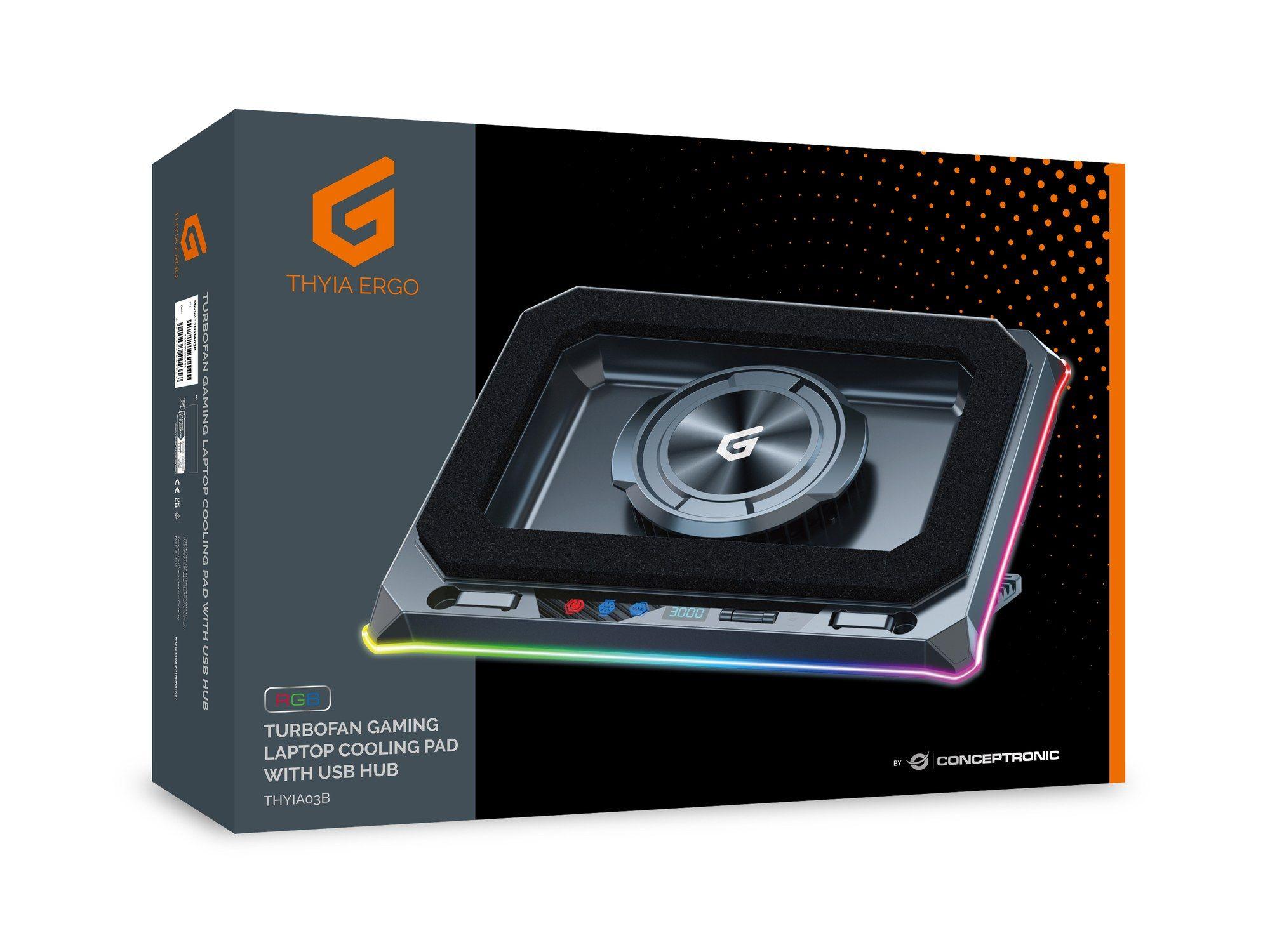 Base de Refrigeração para Portátil CONCEPTRONIC THYIA03B Turbo (19" - Ventoinha 14 cm - RGB - Preto), miniatura 2