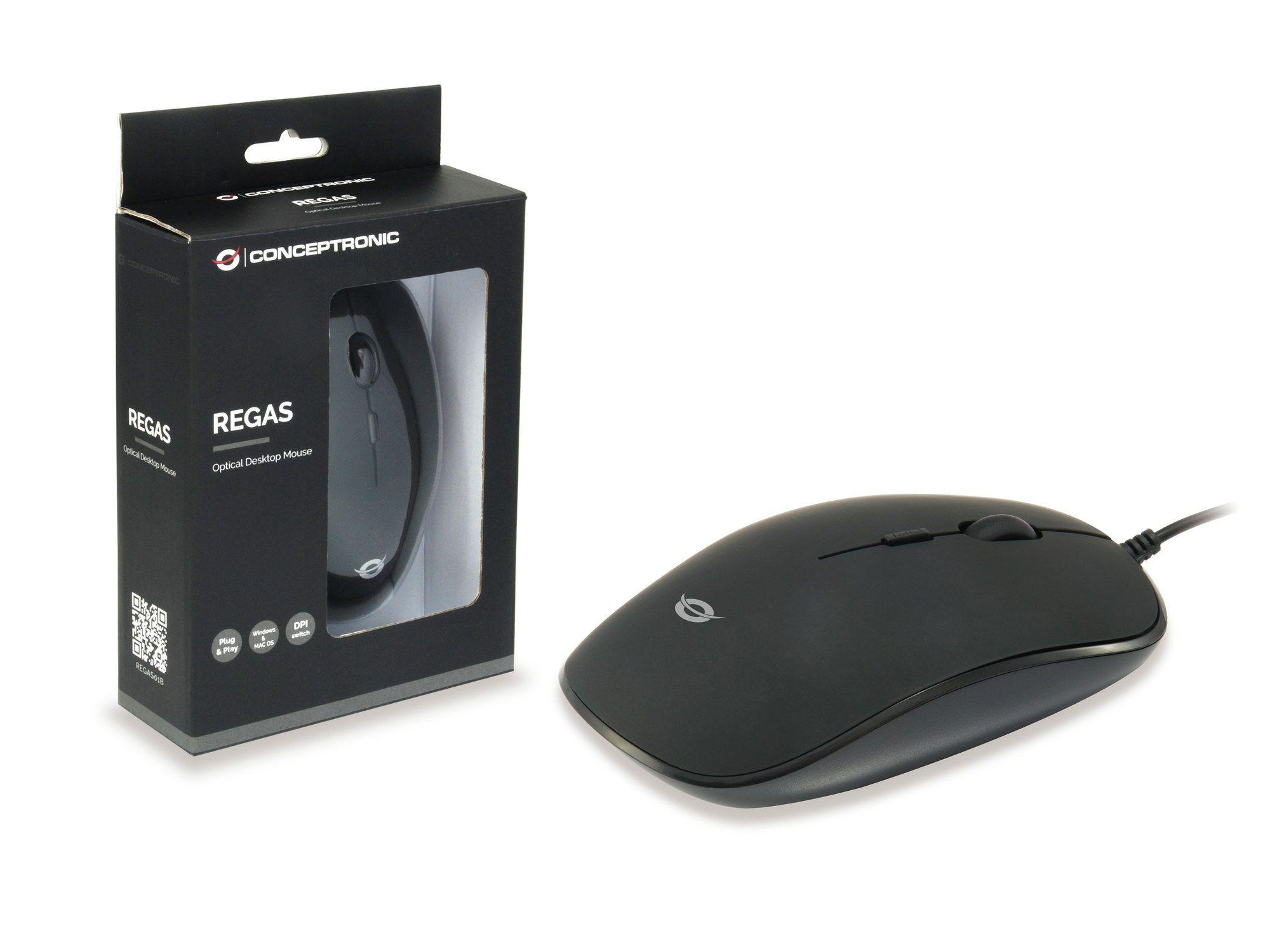 Rato CONCEPTRONIC REGAS01B (Ambidestro - 1200 DPI - Ótico - Preto) — miniatura 6