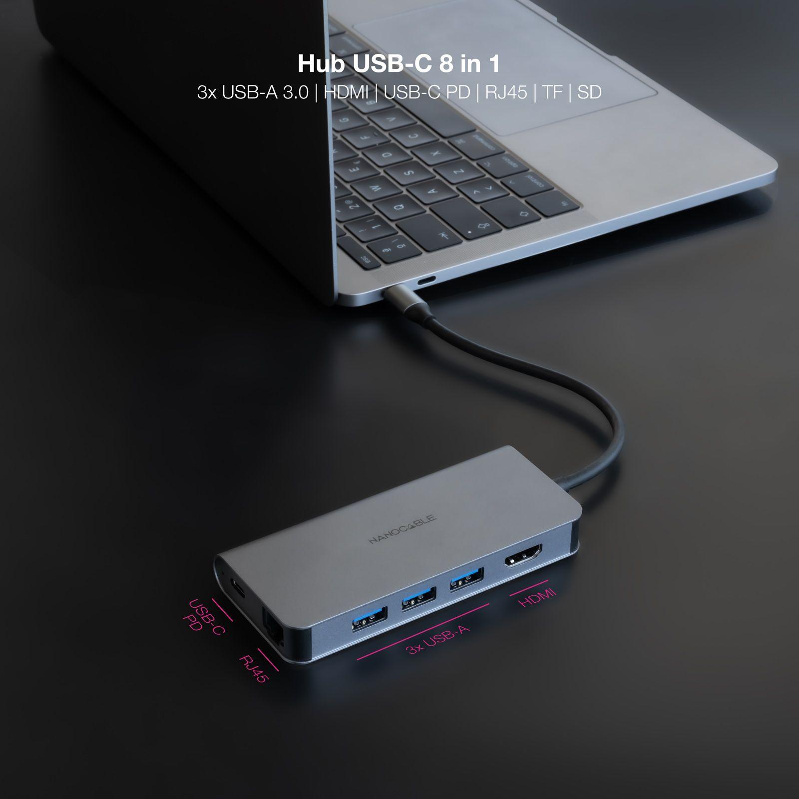 Hub USB-C NANOCABLE 10.16.4609 (0,18 m - Cinzento) — miniatura 3