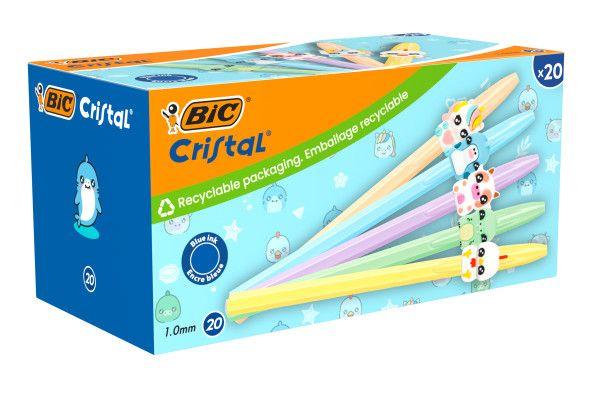 Esferográficas BIC Cristal Pastel Figurines (Pack de 20 - Ponta 1 mm - Tinta Azul - Cores Pastel)