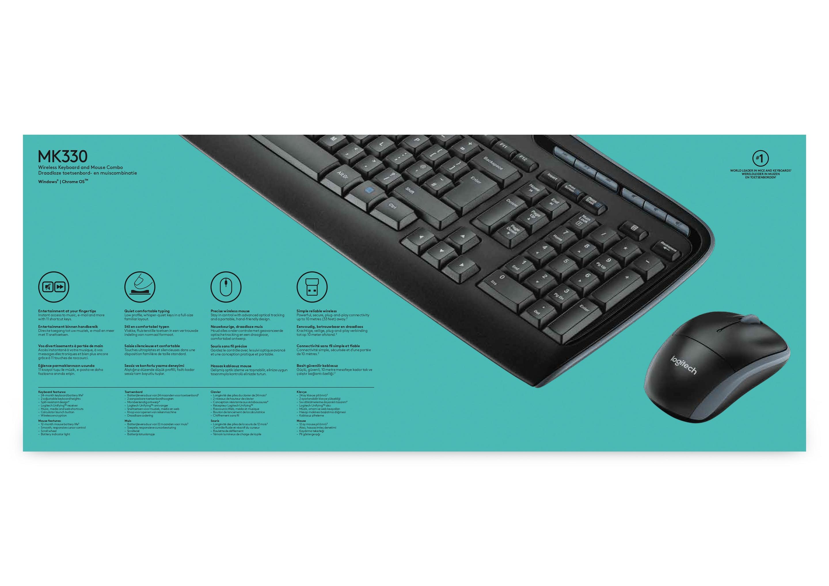 Teclado e Rato LOGITECH MK330 (Estados Unidos - Tamanho completo - USB - Preto) — miniatura 6