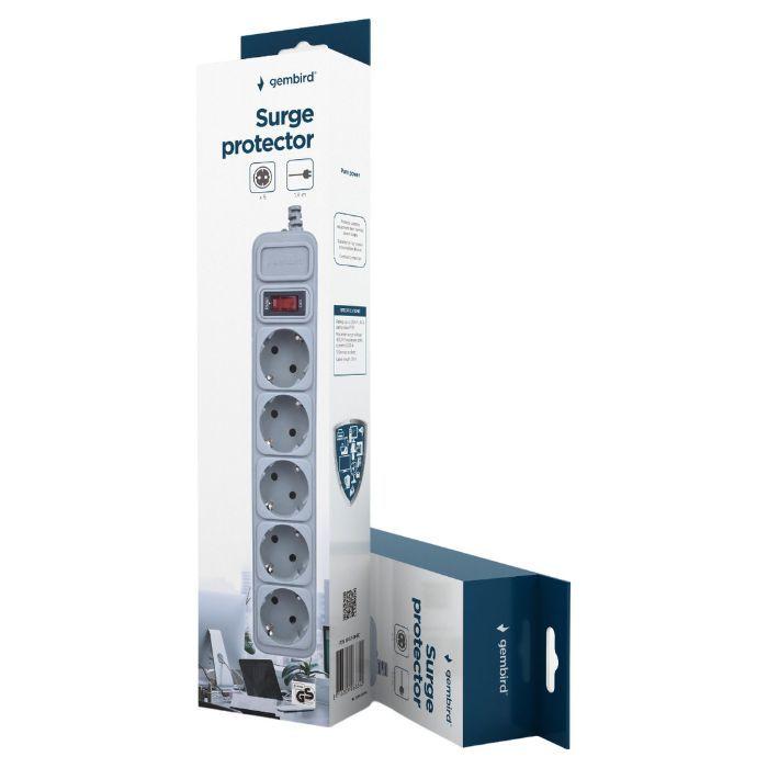 Régua de Proteção GEMBIRD SPG3-B-6C (5 x Schuko - Cinza), miniatura 2