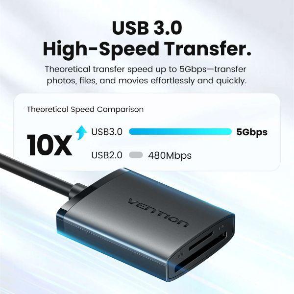 Leitor de Cartões VENTION CLPBB (USB-A 3.0 - SD e microSD - Preto), miniatura 3