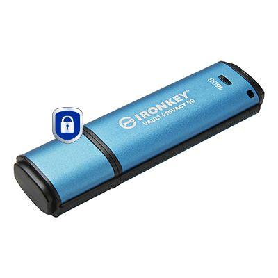 Pen USB KINGSTON IronKey Vault Privacy 50 (16 GB - USB Type-A - 3.2 Gen 1 - Preto e Azul) — miniatura 2