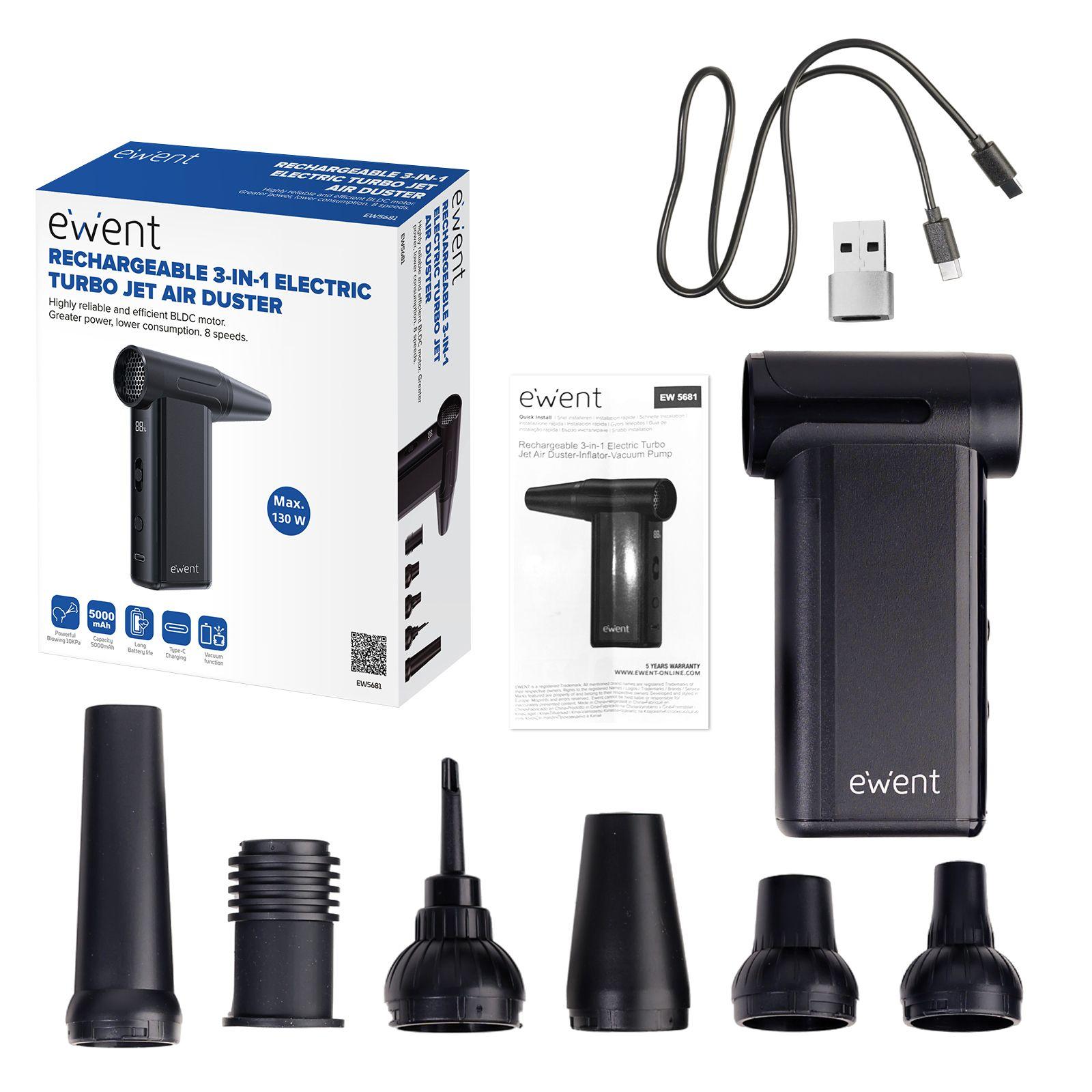 Soprador de Ar Elétrico EWENT EW5681 (130 W - USB - 2x 18650 2500 mAh - Preto) — miniatura 3