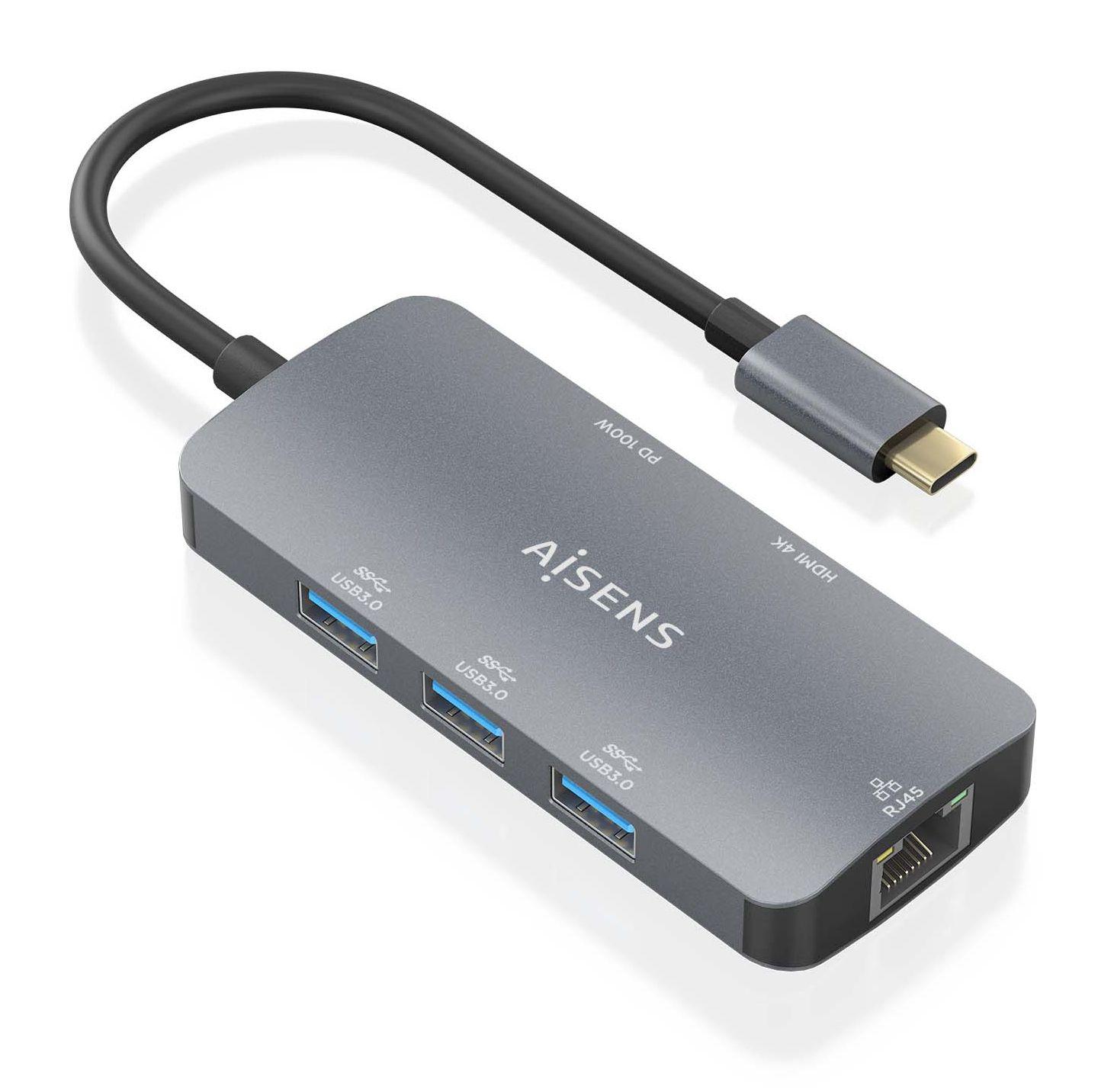 Hub USB-C AISENS ASUC-6P019-GR (0,15 m - Windows 10, Windows 11 - Cinzento) — miniatura 2
