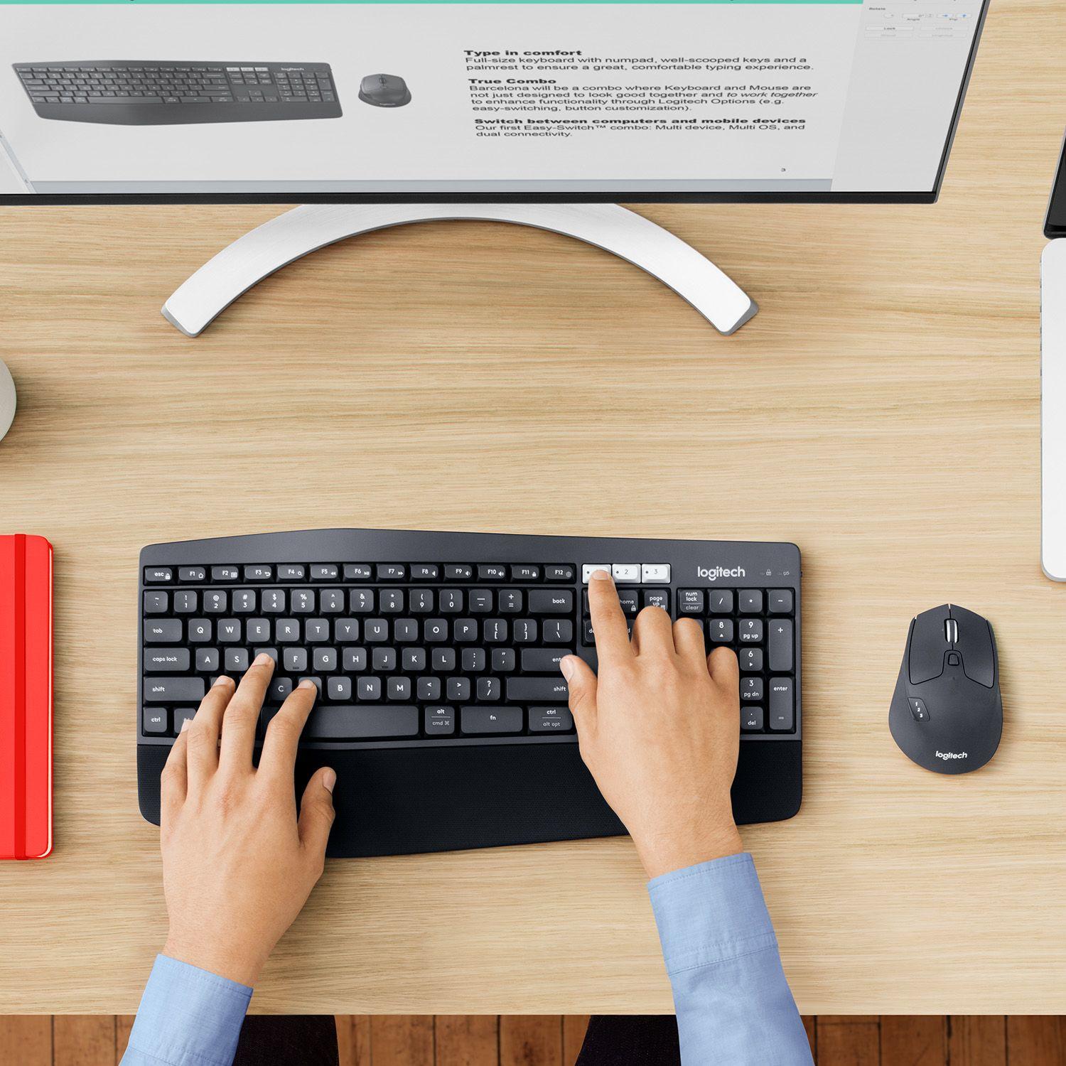 Conjunto de Teclado e Rato LOGITECH MK850 Performance (Alemão - Tamanho completo - RF Wireless + Bluetooth - Preto) — miniatura 3