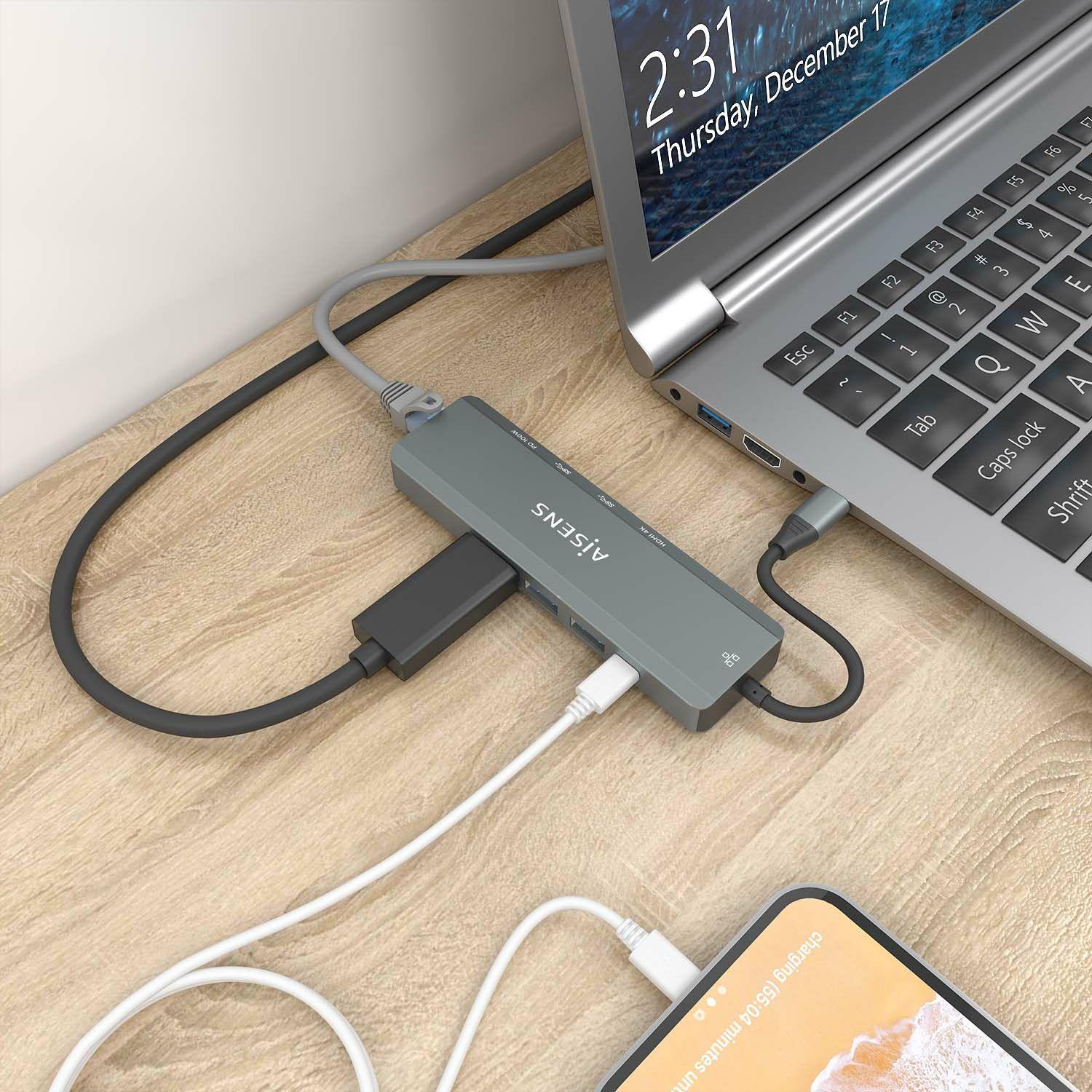 Hub USB-C AISENS ASUC-5P011-GR (0,15 m - Cinzento), miniatura 5
