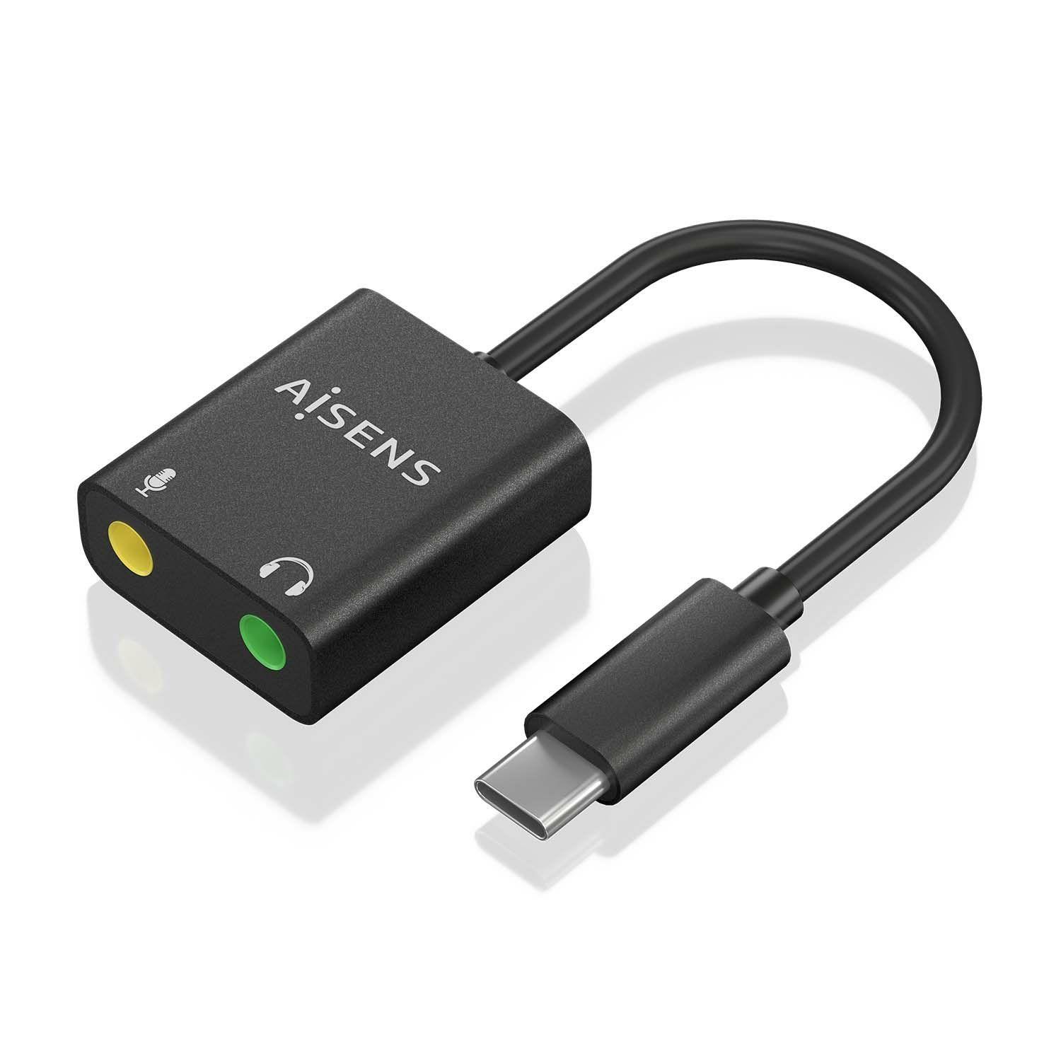 Conversor de Áudio AISENS A109-0767 (0,1 m - 2x 3.5 mm - USB-C - Preto)