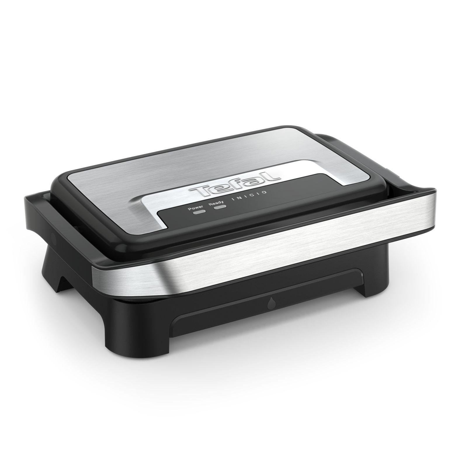 Grelhador de Contacto TEFAL Inicio Compact GC270D10 (Altura 10,5 cm - Preto e Inox)