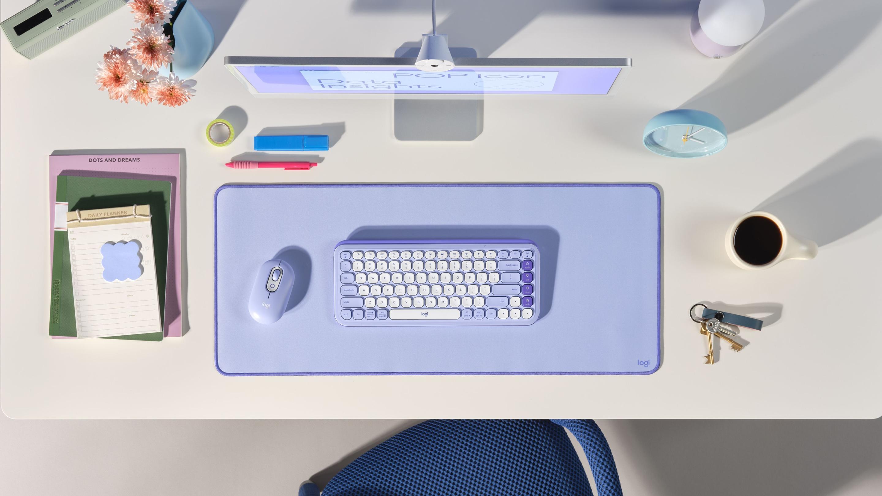 Conjunto de Teclado e Rato LOGITECH POP Icon Combo (Turco - Teclas tesoura - Mini - Lilás e Branco), miniatura 9