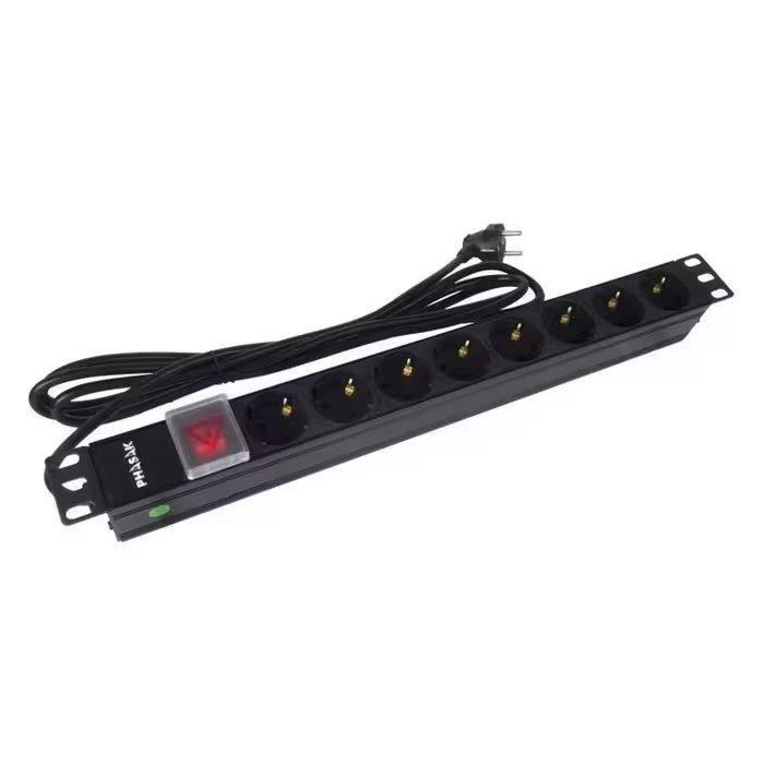 Régua de Tomadas para Bastidor PHASAK BNS 1520 (19" - 8 Tomadas Schuko - Cabo 3 m - Preto) — miniatura 4