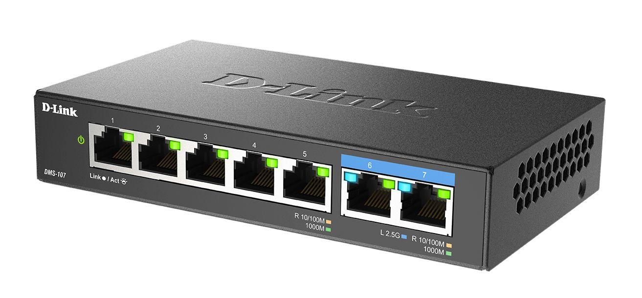 Switch D-LINK DMS-107/E (Gigabit Ethernet - 10/100/1000/2500 Mbit/s - 2 MB - Preto) — miniatura 2