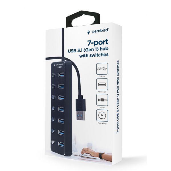 Hub USB GEMBIRD UHB-U3P7P-01 (0,24 m - Preto) — miniatura 4