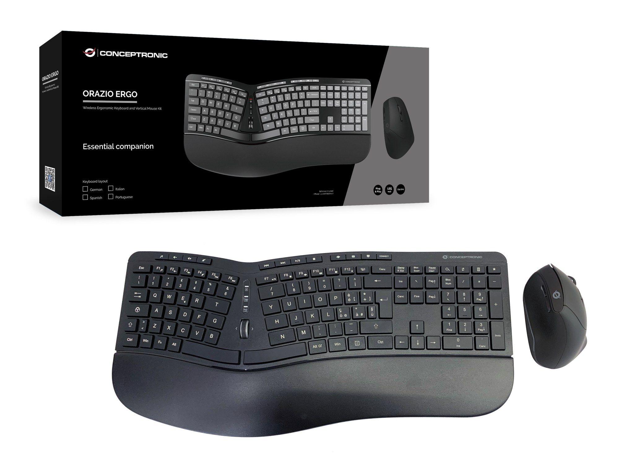 Conjunto de Teclado e Rato CONCEPTRONIC ORAZIO02IT (Italiano - Tamanho completo - RF Wireless - Preto) — miniatura 4