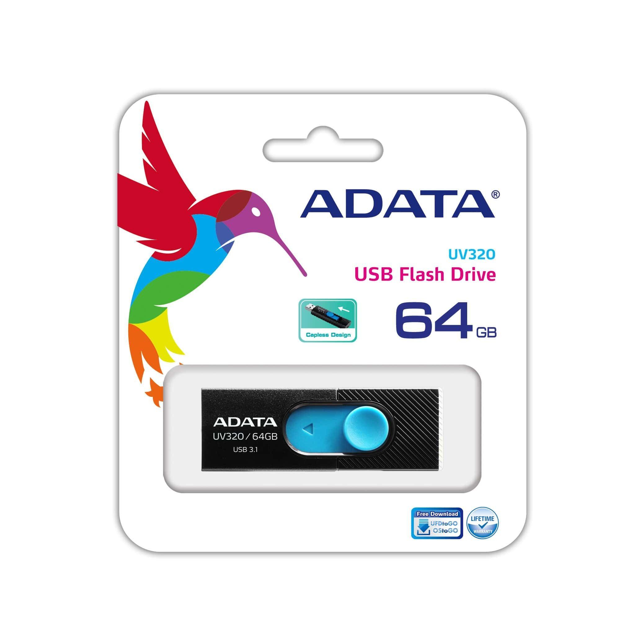 Pen USB ADATA UV320 (Deslizante - USB Type-A - 3.2 Gen 1 - Preto/Azul), miniatura 3