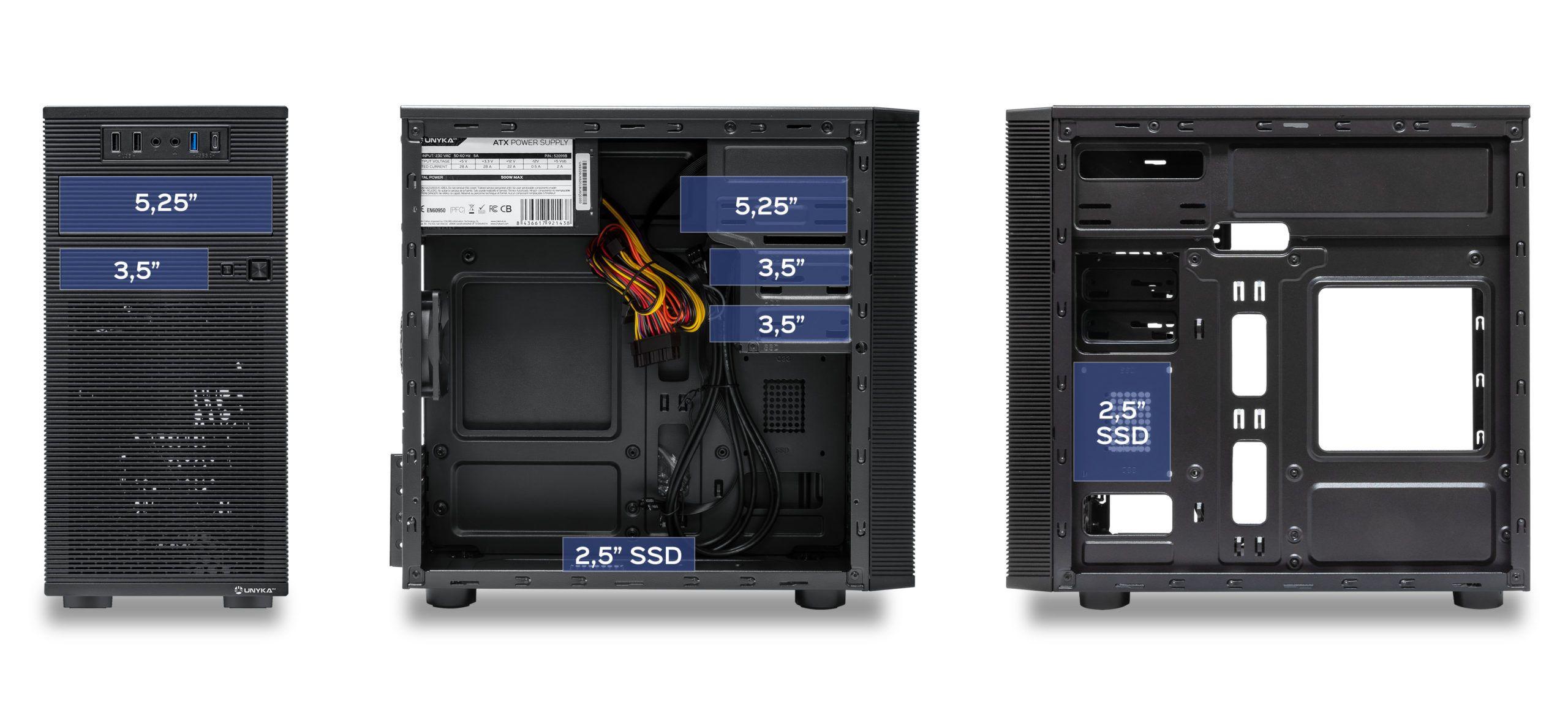 Caixa PC UNYKACH AERO C15 (micro ATX, ITX - 500 W - Midi Tower - Preto) — miniatura 8